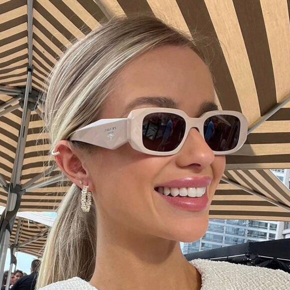 Prada PR17WS VYJ6X1 Sunglasses Powder Rectangle Frame, Purple Brown Lenses - Picture 4 of 13